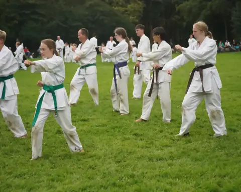 Jeugd en volwassenen trainen samen in kihon